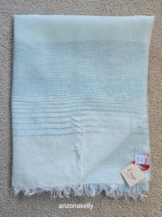 Le Nuage Accessories - NWT Linen Scarf Blue and White Stripe Le Nuage Italy